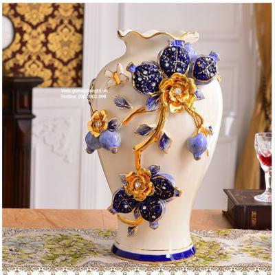 Bộ 3 Bình Lựu Tím Đắp Nổi Viền Vàng - phong cách Châu Âu